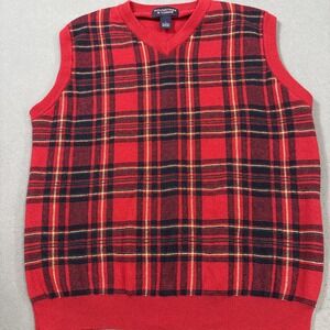 SWEATER VEST MENS LARGE  Wool Cotton Blend‎ Red V-neck Fall  Pullover ROUNDTREE